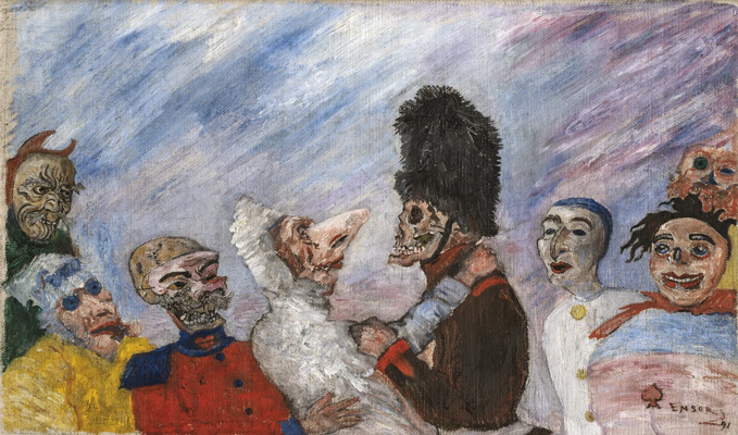 James Ensor: Skelett verhaftet Maskierte (1891)