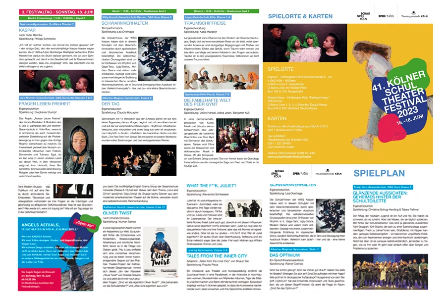 Spielplan 41. Kölner Schultheaterfestival | © Theatergemeinde Köln