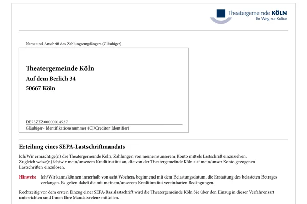 SEPA Lastschrift Formular | © Theatergemeinde Köln