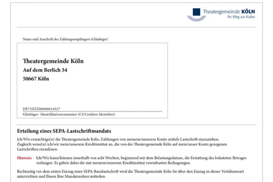 SEPA Lastschrift Formular | Copyright: Theatergemeinde Köln